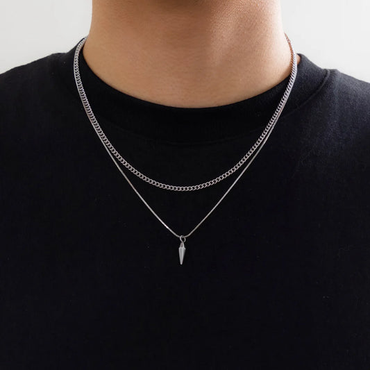 Juego de 2 cadenas de metal de acero inoxidable, cadena fina para hombre